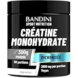Bandini® Créatine Monohydrate en Poudre 100% Pure pour Augmenter la Performance et la Puissance Musculaire, Creatin non aromatisé, 88 Portions, 300 g, Micronised Creatine Powder, soluble et vegan