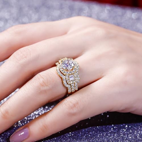 Image of Jeulia 2 Carat Engagement Halo Rings for Women Sterling Silver Round Cut Bridal Set Cubic Zirconia Wedding Diamond Band Rings Promise Anniversary Rings for Her