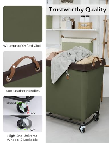 Image of StorageWorks Laundry Basket with Wheels for Clothes, 320L Green Hamper Cart
