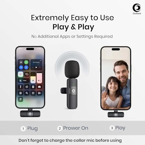 Image of OUTLAND K8 Mic Wireless with Furry, Microphone 2-in-1 Lavalier Mike with Receiver for iPhone /Android Type-C Plug & Play Clip-On Mini Microphone for Recording, YouTube Vlogging, Zoom Meating, Reels