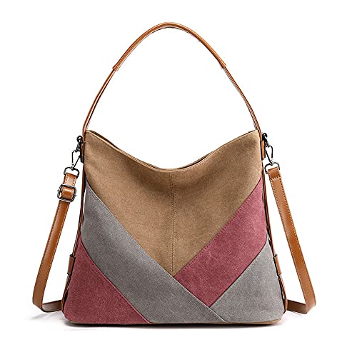 Sac à main en toile avec coutures marron pour femme taille medium