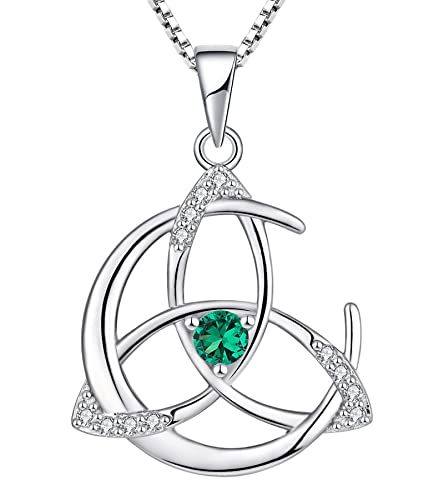 YL Collar Celtas Plata de ley 925 con Mayo Piedras de Nacimiento Circonita Verde Luna y Nudo Celta Colgante para Mujer