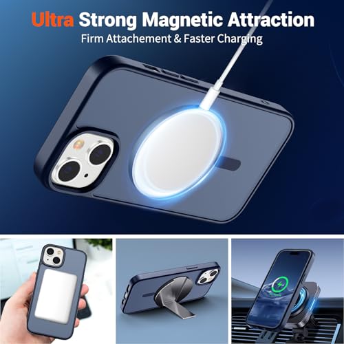 Image of SUPFINE Magnetic for iPhone 15 Case with Screen Protector (Compatible with MagSafe) (Military Grade Drop Protection) Translucent Matte Shockproof Phone Cover,Dark Blue