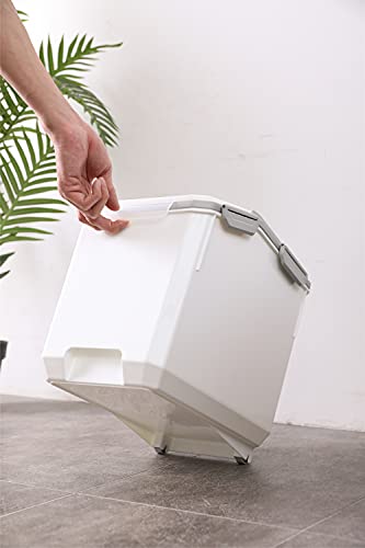 Hanamya 15 Liter / 15 Lbs Pet Food Storage Container With Measuring Cup, Bpa Free, For Dog Food | Cat Food | Rice | Grain | Flour, White & Gray, 2 Counts #TOP3