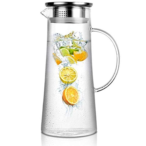 Image of Martvia Premium Juice and Water Glass Pitcher jug with Lid 1.8 Liter Romantic Style jugs with Handle Pitcher for Serve Water, Milk Juice, Lassi, Cocktail, Ideal for Gift Beverage Carafes (NP - 15)