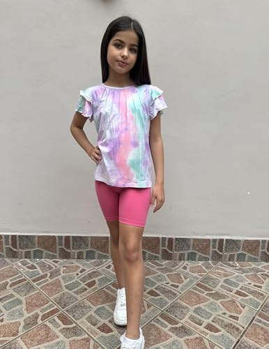 Image of Arshiner Girls T Shirts Ruffle Short Sleeve Summer Pleated Crewneck Casual Tops Tees Blouses