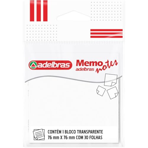 Bloco Autoadesivo, para Recado, Memonote, Transparente, 76cm X 76cm, 30 Folhas, Adelbras