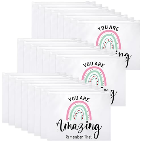 Reginary 50 Pcs Inspirational Gifts Bulk for Women Cosmetic Bag EVA Makeup Bag with Zipper for Birthday Employee Coworker Colleague Staff Encouragement Motivational Presents(You Are Awesome)