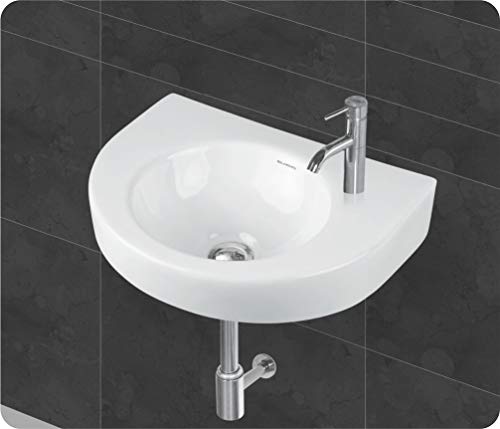 Image of Wash Basin Wall Hung Mounted Glossy Finish White Sink for Bathroom - (15 x 12 x 5 Inch)