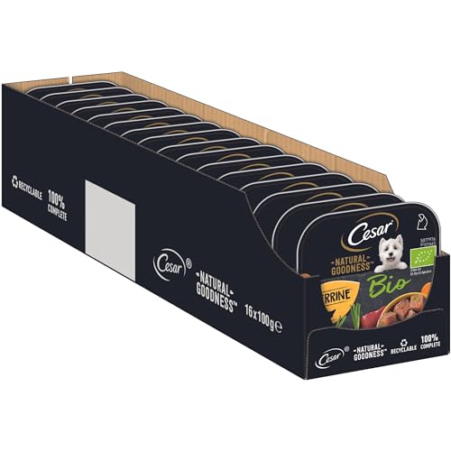 Cesar NATURAL GOODNESS Premium Bio Hunde Nassfutter in der Schale Terrine mit Huhn 16x100g