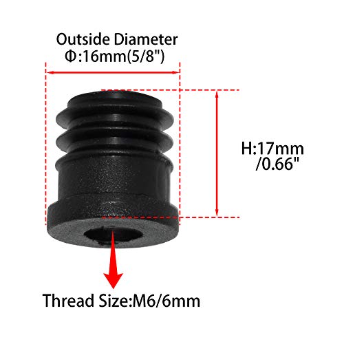 Image of Flyshop Black M6 Threaded Plastic Plugs Round Tube End Caps Tubing Plugs Inserts Furniture Glider 16 mm Diameter 4 Pcs