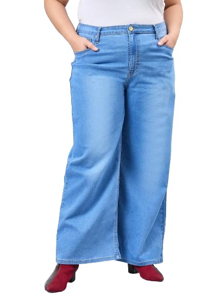 Image of Style Quotient Women Plus Size Black Wide Leg High Rise Stretchable Jeans