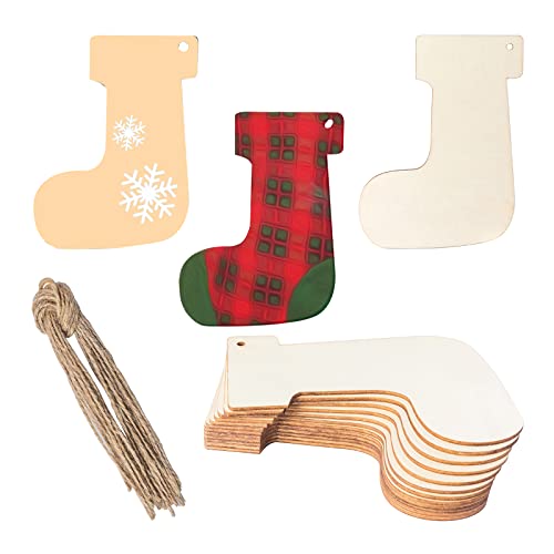 Wooden Christmas Stocking Blank with Twines Art Unfinished Ornaments for