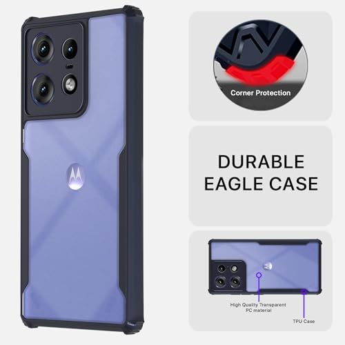Image of Pikkme Moto Edge 50 Pro 5G Back Cover | Crystal Clear Transparent Back | Ultra Hyrbid | Full Camera Protection | Raised Edge | Bumper Back Case (Blue)