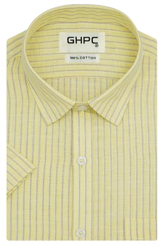 Image of GHPC 100% Cotton Striped Half Sleeves Regular Fit Formal Shirt for Men