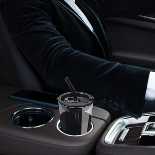 Image of Reusable Glass Coffee Sipper Mugs with Lid & Straw Pack of 1, 400ml Multipurpose Drinking Glasses Tumbler with Brown Leather Sleeve Cup for Juice Smoothies Iced Tea Home & Travel