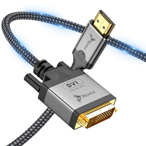 Reagle Cable HDMI a DVI 1,5 m Unidireccional Full HD 1080p 60Hz Adaptador HDMI→DVI Conectores Chapados en Oro Cable Trenzado de Nylon para PC Portátil Monitor Proyector