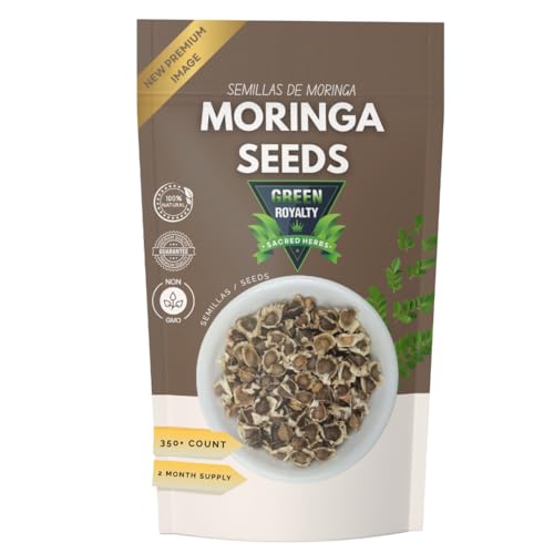 Green Royalty Moringa Seeds (350 + Count) – 100% Natural Non-GMO Herbal Seeds – Nutrient-Rich Superfood for Daily Balance – Sugar Free, Caffeine Free, Gluten Free – 2-Month Supply