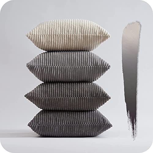Image of Topfinel Euro Shams Decorative Throw Pillows Covers for Bedroom,Large Cream Grey Fluffy Corduroy Western Home Decor Cushion Cases,Soft Neutral Gray Shams Set of 4 26x26 Inch