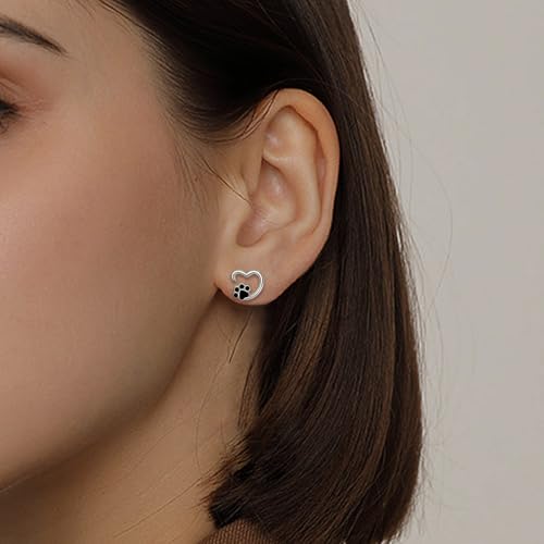 Heart Print Earrings for Women Sterling Silver Cute Pet Puppy Cat Dog Paw Print Stud Earrings Hypoallergenic Small Post Earrings Dainty Lightweight Lovely Earrings for Christmas Birthday2