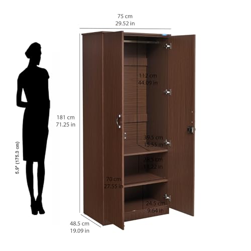 Image of Nilkamal Massif 2 Door Wooden Wardrobe with Mirror for Bedroom | Almirah with 1 Hanging Rod & 3 Shelves | Clothes Cupboard | Engineered Wood | Legno Oak
