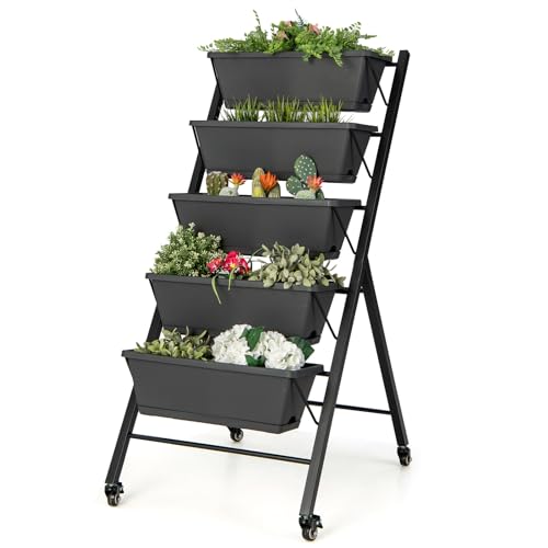 COSTWAY Jardinera Vertical de 5 Macetas, Huerto Vertical con Rued...