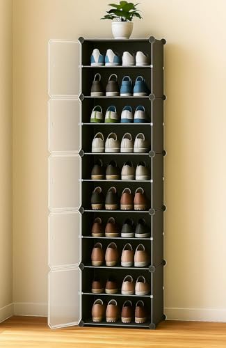 Image of Premium Modular Plastic Shoe Rack for Home | 10 ๐๐๐๐๐
Shoe Rack with 5 Doors, Hook Holder for Home Storage Organizer with Metal Door Frame to Cover Chappal Slipper Sandals Shoes - Grey