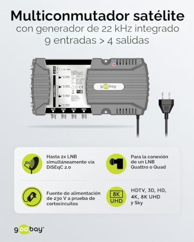 Miniatura 2 de Goobay 64879 - Multiconmutador Satélite 9 Entradas, 4 Salidas, 4 K, 8k Uhd Dab , Para 4 Participantes