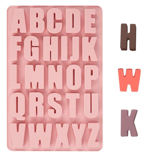 1 Pcs 26 Cavities Silicone Alphabet Chocolate Molds, Letter Molds for Chocolate, Candy, Cake, Biscuit, Large Depth, Easy Release and Clean