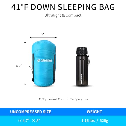 NewDoar Bolsa de Dormir Rectangular Ultraligera con Plumón 800FP para Camping Primavera-Verano-Otoño miniatura 4