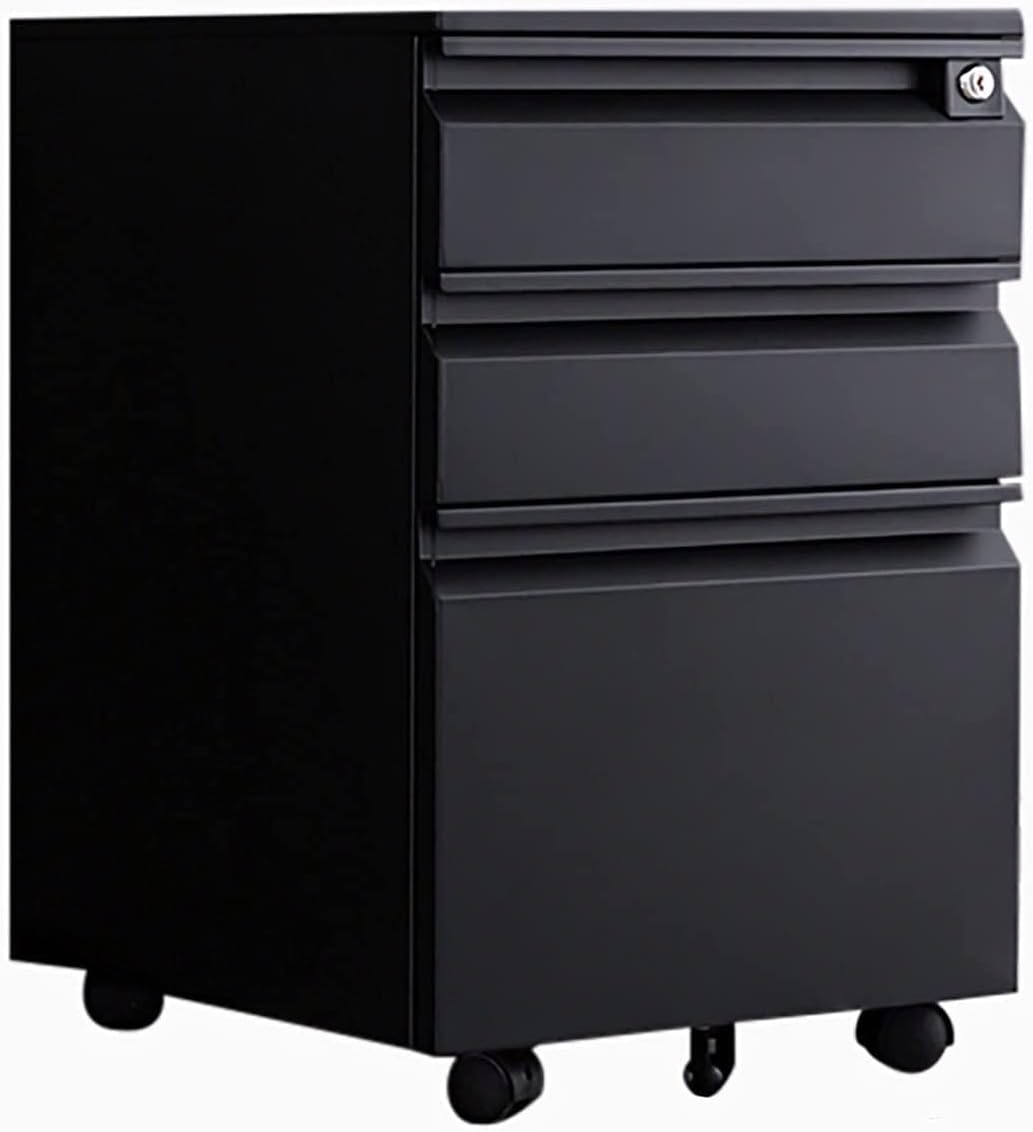 Office Desk Organizer Mobile File Cabinet with Lock and Drawers, Lockable Pedestal with Silent Slide, Black