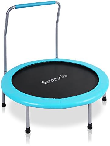 Serenelife 36" Inch Portable Fitness Trampoline – Sports Trampoline for Indoor and Outdoor Use – Professional Round Jumping Cardio Trampoline – Safe for Kid w/ Padded Frame Cover and Handlebar