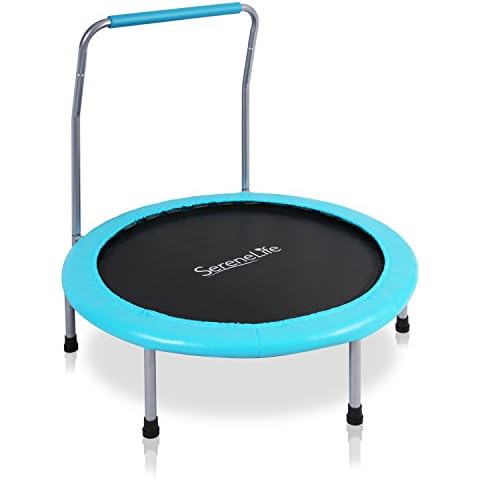 Serenelife 36" Inch Portable Fitness Trampoline - Sports Trampoline for Indoor and Outdoor Use - Professional Round Jumping Cardio Trampoline - Safe for Kid w/ Padded Frame Cover and Handlebar Cover