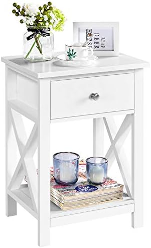 Yaheetech Mesita de Noche Blanca con Cajón 40x30x55cm Mesa de Aux...