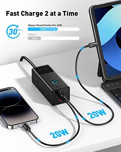 Baseus Power Strip Surge Protector 1200J - PD40W USB C Charger Extension Cord with 3 AC Outlets & 3 USB Port Fast Charging Charging Station for Office Dorm Room Home image 3