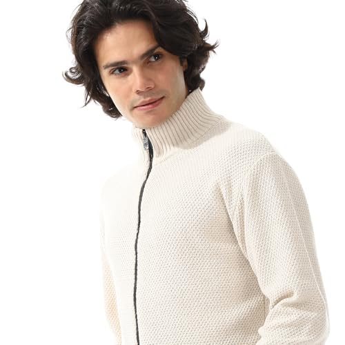 سترة بياقة مضلعة وسحاب من اندورا، أبيض (Off White)، 3 اكس لارج (3XL)