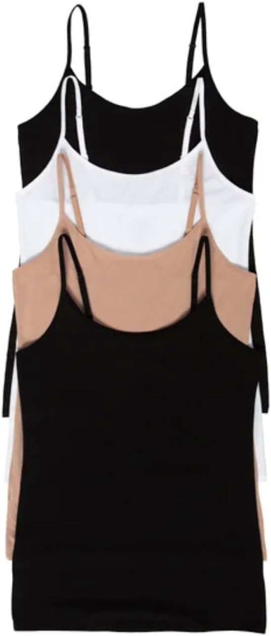 Felina Women's 4 Pack Cotton Stretch Camisole with Adjustable Straps, Black, XL