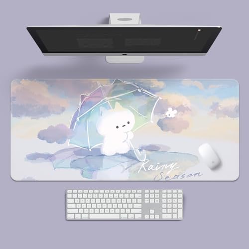 VGUEMVGW Craft，Gaming Mouse Pad XL(11.81 * 31.49 inch)，Extended Large Mouse Mat Desk Pad, Stitched Edges,Non-Slip Rubber Base，Keyboard Pad(80cm * 30cm) (Rainbow Umbrella), ZY-2305