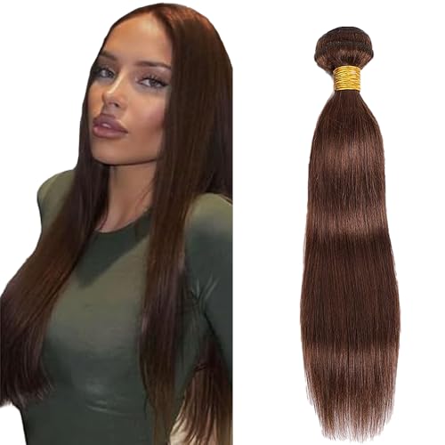 Tuheerst Straight Human Hair Bundles #4 Chocolate Brown Menschliches Haar Extensions Echthaar Human Hair Extensions Minimal Shedding Double Weft Remy Hair 1 Bundle Total 100g 16 Inch