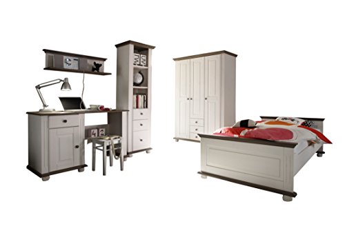 Ticaa Jugendzimmer Laura 5-teilig Kiefer Lava-Weiß