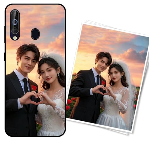 WUACYEAMING Funda Personalizada para Samsung Galaxy A60 Carcasa Custom Antigolpes/Antirrayaduras con Diseño de Fotos+Textos - Regalo para Graduaciones/Nacimientos/AniversariosNegro Noche