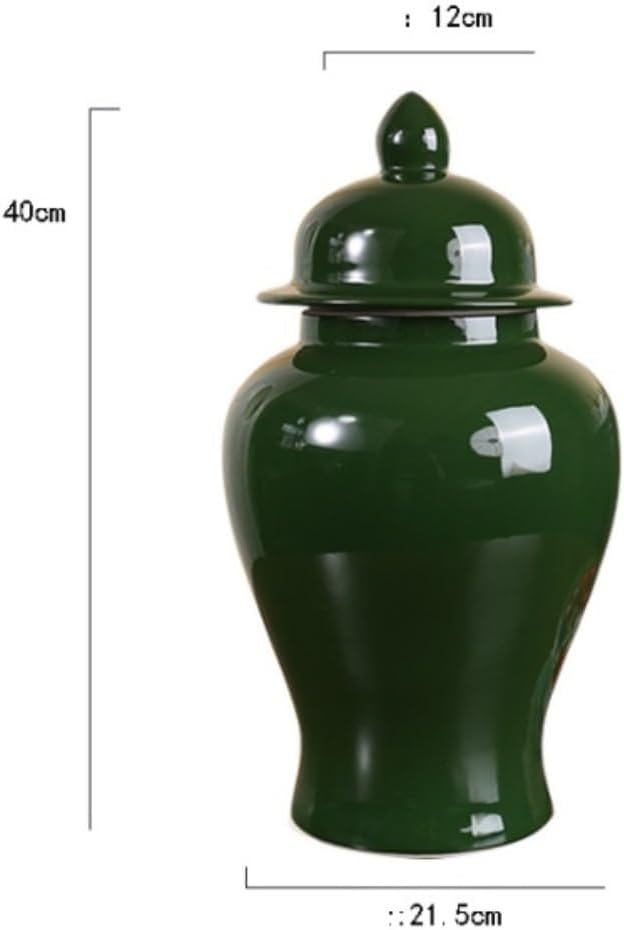 Food Storage Jar,Decorative Jar Ginger Jar Vase Decor Green Ceramic Ginger Jar with Lid Traditional Chinese Decorative Porcelain Jars Temple Jar with Lids Ginger Jars Stora,a-40 * 21.5Cm