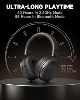 Rumoon 2.4GHz Wireless Headphones for Bass Guitar, 20ms Low Latency, Wireless Over Ear Headphones with 6.35mm & 3.5mm Jack for Studio Monitor & Mixing DJ AMP Keyboard, Pure Black