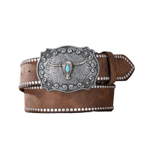 Ceinture western taureau Longhorn de 3,8 cm le cadeau cowboy parfait pour homme et femme