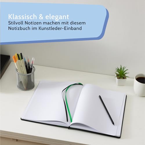 WINTEX Notizbuch A4 - DIN A4 Kladde mit Kunstleder Cover - Notebook mit gepunkteten Linien - 2 extra Fächer und Sticky Notes - 96 Seiten Punktraster Notizblock - Hardcover schwarz