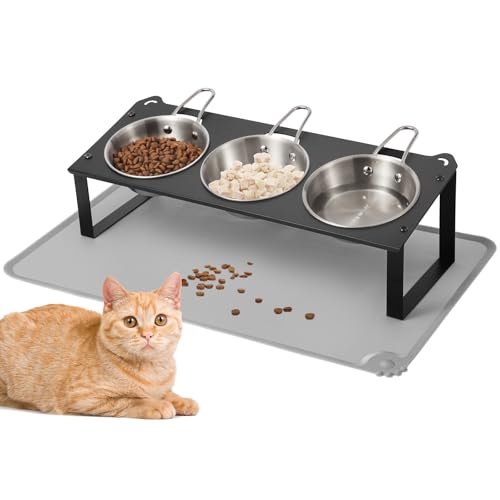 Elevated Cat Bowls with Food Mat, 10°Tilted Non-Slip Raised Cat Food Water…