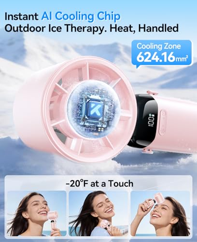 KIMMOO Handheld Portable Turbo Fan with Ice Cooler, Powerful 21000 RPM, Speed (1-199), Up to 14Hrs Cooling, Rechargeable Personal Fan, Small Pocket Hand Fans for Travel/Outdoor/Home/Office (Pink) - Image 2