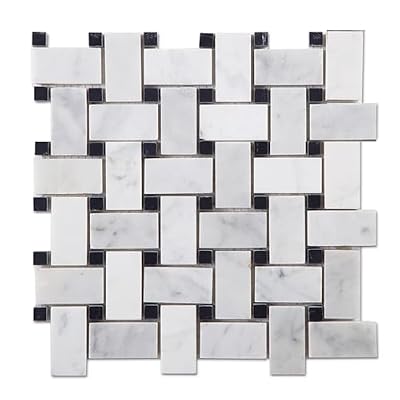 Diflart Marble Mosaic Tile, Marble Backsplash Tiles for Kitchen Bathroom Wall Floor, Pack of 5 Sheets (White Carrara Polished, 1x2 Inch Basketweave)