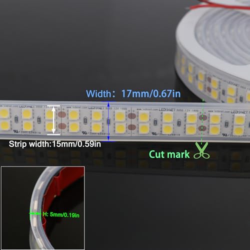 Image of LEDENET High Bright LED Strip Lights 5050 900LEDs Double Row 6500K Daylight White 12V DC LED Tape Light Flexible LED Strip Lighting Waterproof IP67 Outdoor Use 16.4ft