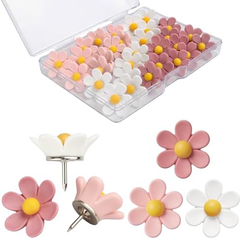 30 Pcs Flowers Push Pins Decorative Thumb Tacks in 3 Colors Cute ...